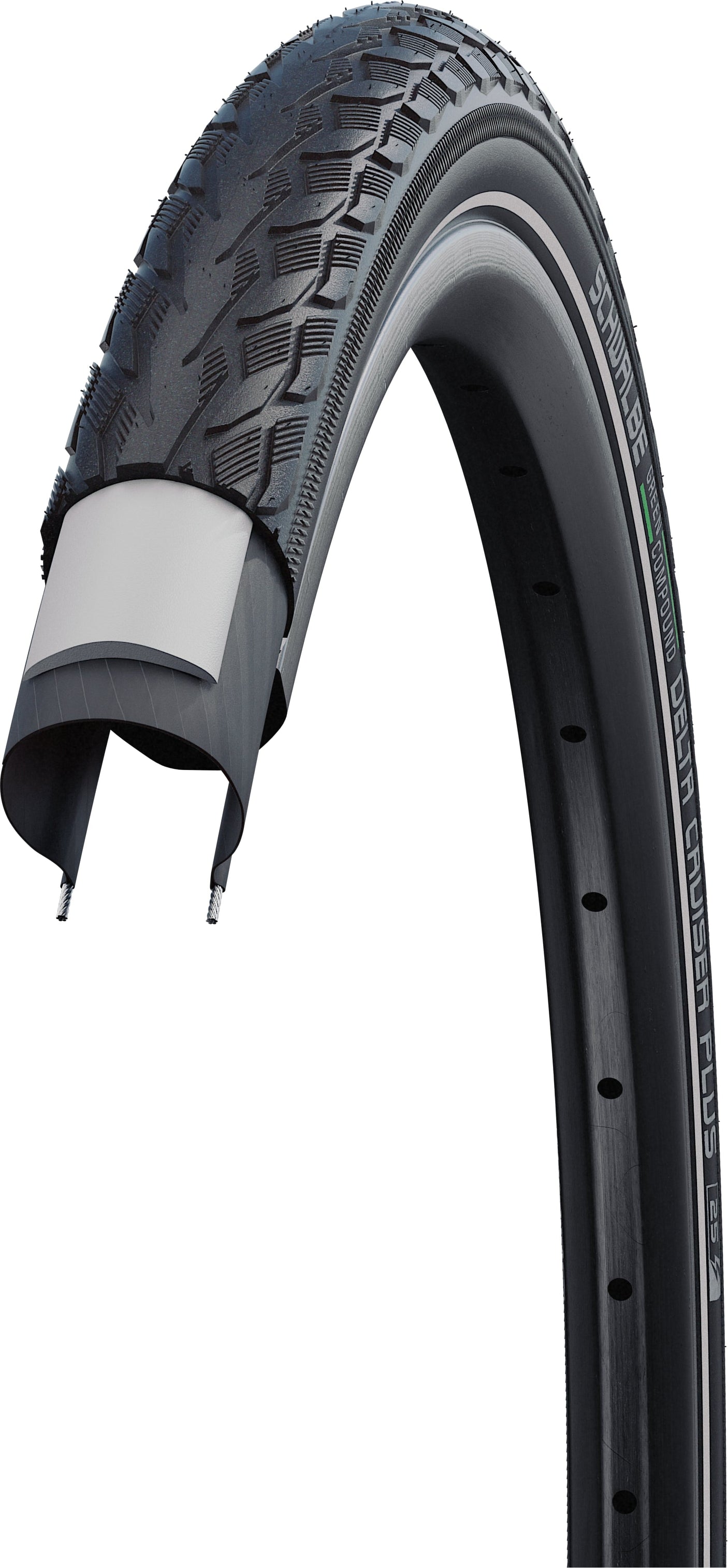 Schwalbe Delta Cruiser Plus Active pneu à tringle rigide 28x1.25" PunctureG E-25 Green Compound Reflex noir