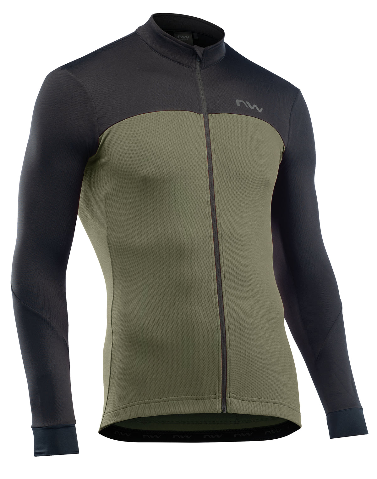 Northwave Force 2 Maillot ML Zip Intégral Noir/Vert Forêt