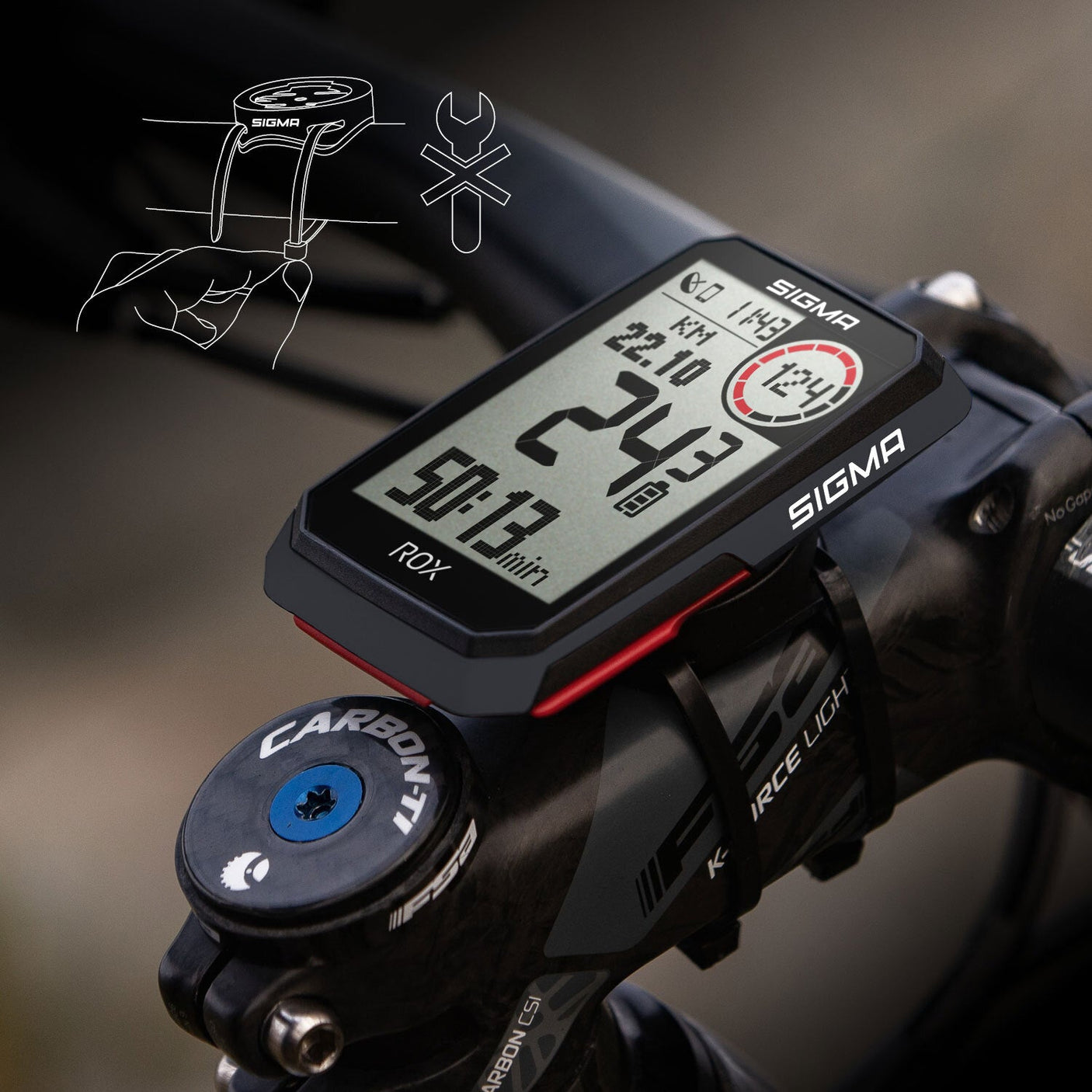 Sigma ROX 4.0 compteur vélo set incl. support de potence + ceinture cardio + capteur vitesse/cadence noir