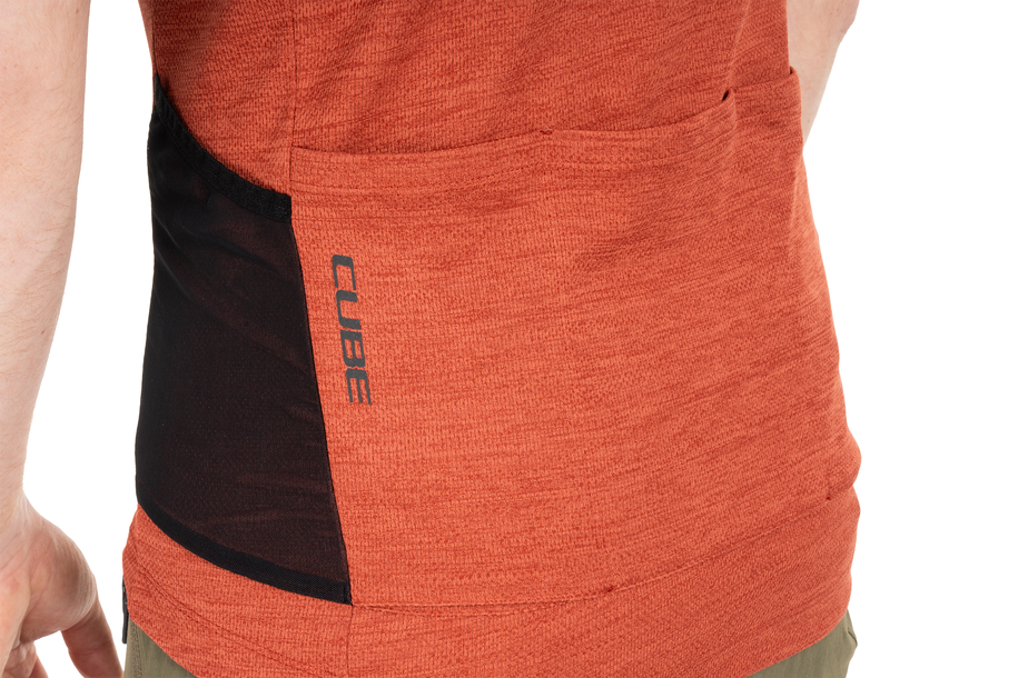 Cube GRAVEL Maillot Full Zip CARGO manches courtes rouge