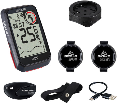 Sigma ROX 4.0 compteur vélo set incl. support de potence + ceinture cardio + capteur vitesse/cadence noir