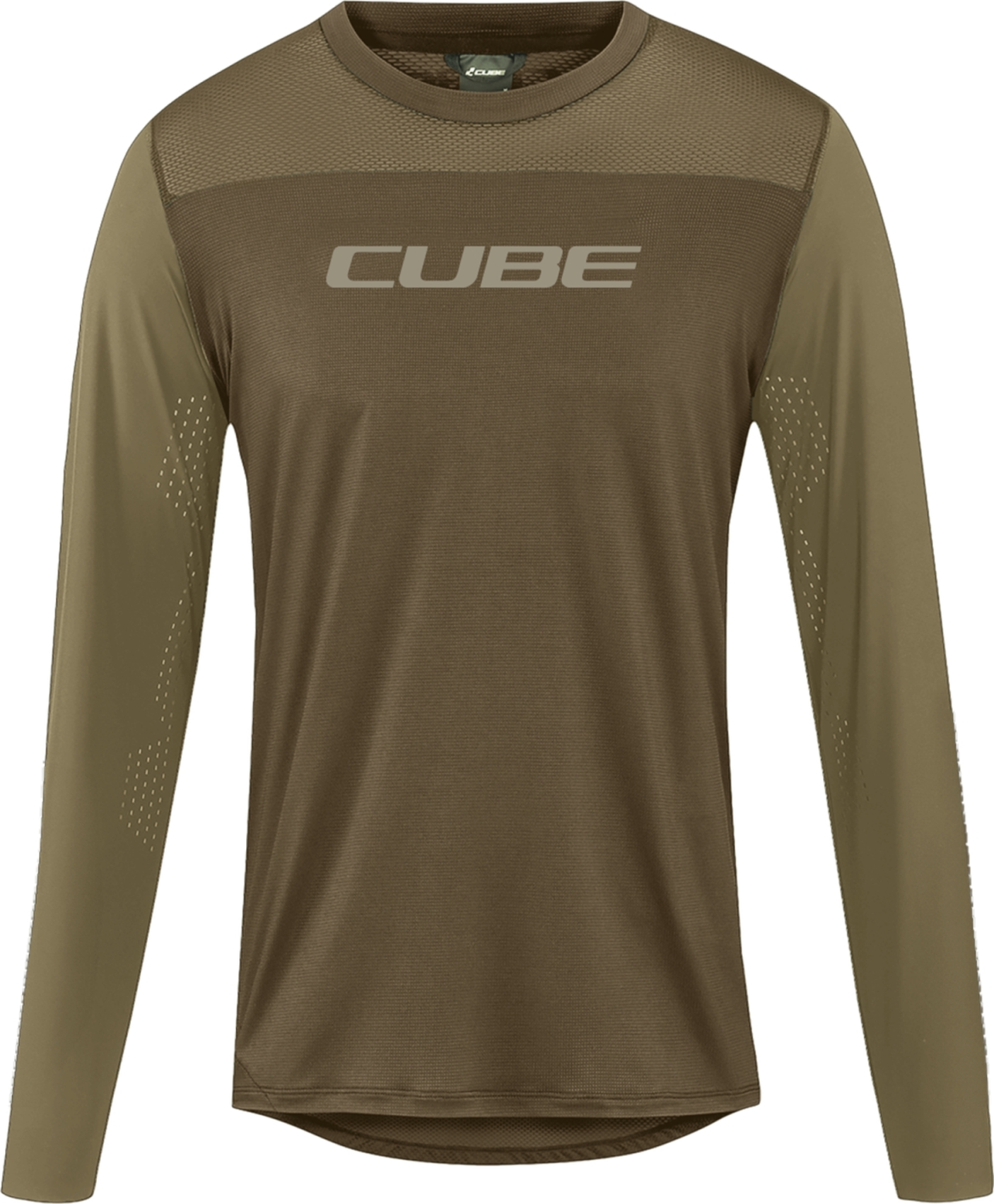 Cube maillot à col rond PRO TM manches longues olive