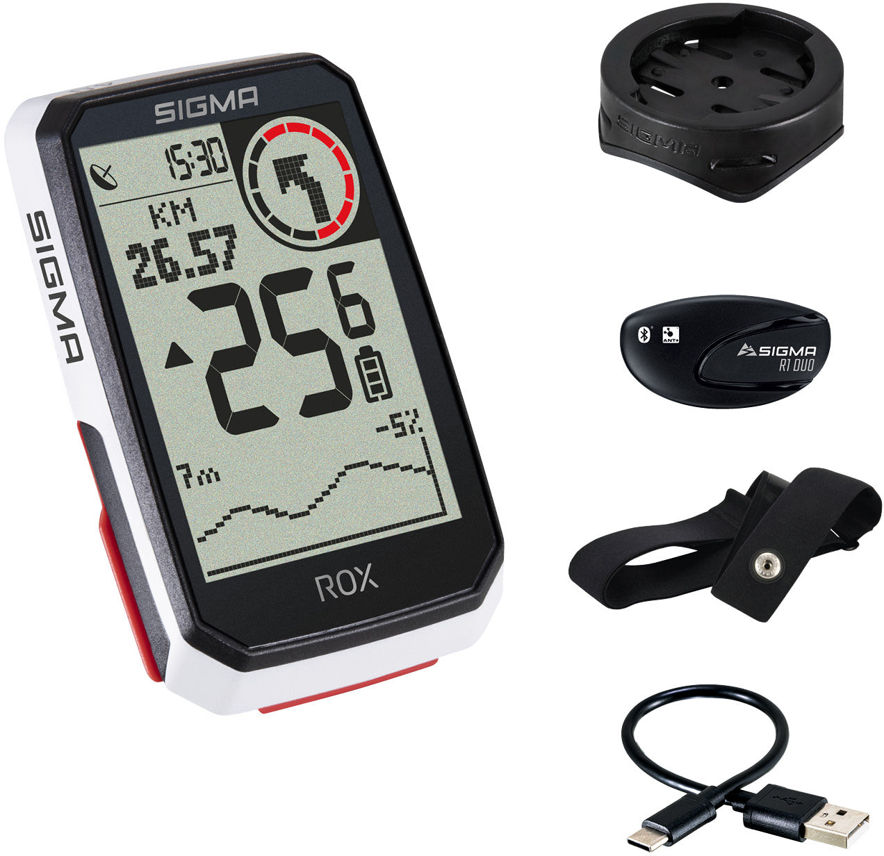Sigma ROX 4.0 ordinateur de vélo Set incl. support de potence + ceinture cardio blanche