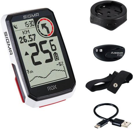 Sigma ROX 4.0 ordinateur de vélo Set incl. support de potence + ceinture cardio blanche