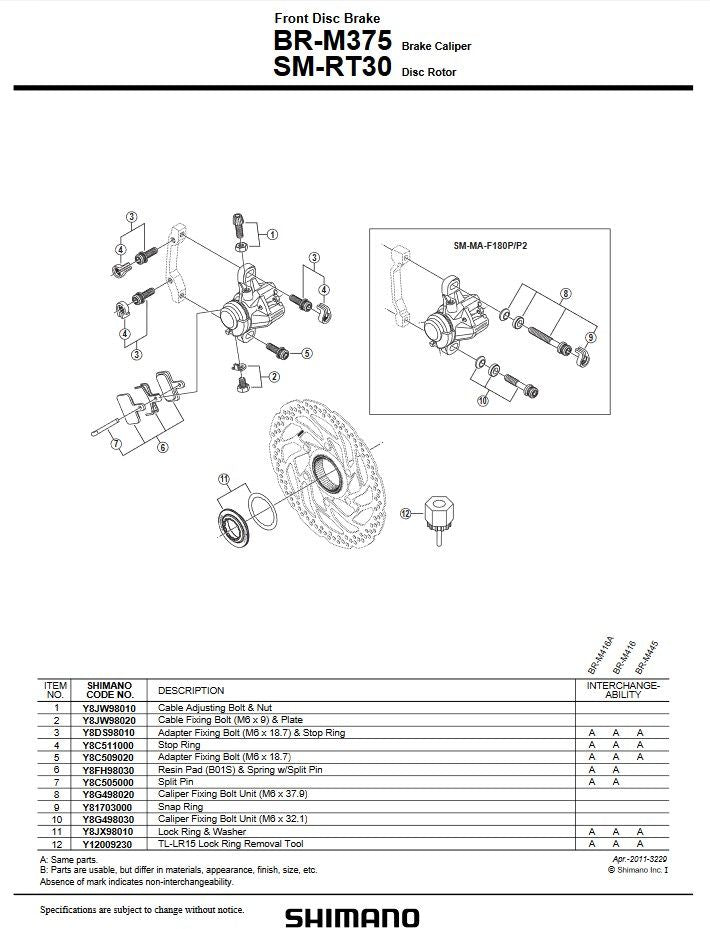 Shimano MTB BR-M375 étrier de frein à disque noir