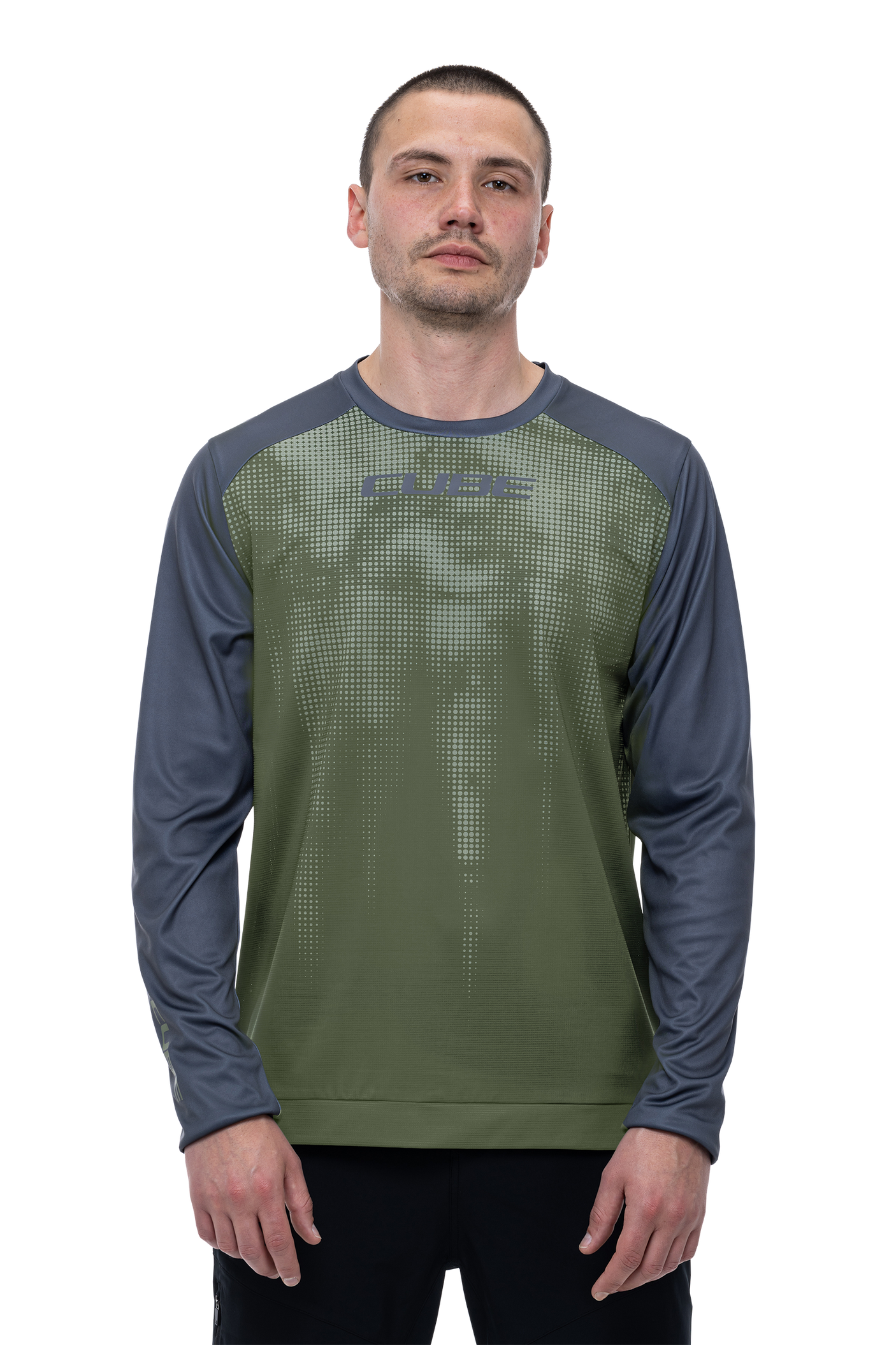 CUBE ATX Maillot col rond TM manches longues olive´n´grey Homme