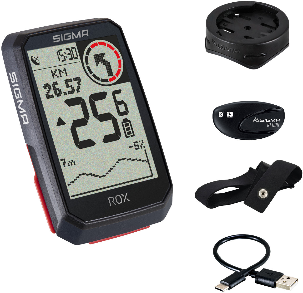 Sigma ROX 4.0 compteur de vélo ensemble incl. support de potence + ceinture cardio noire
