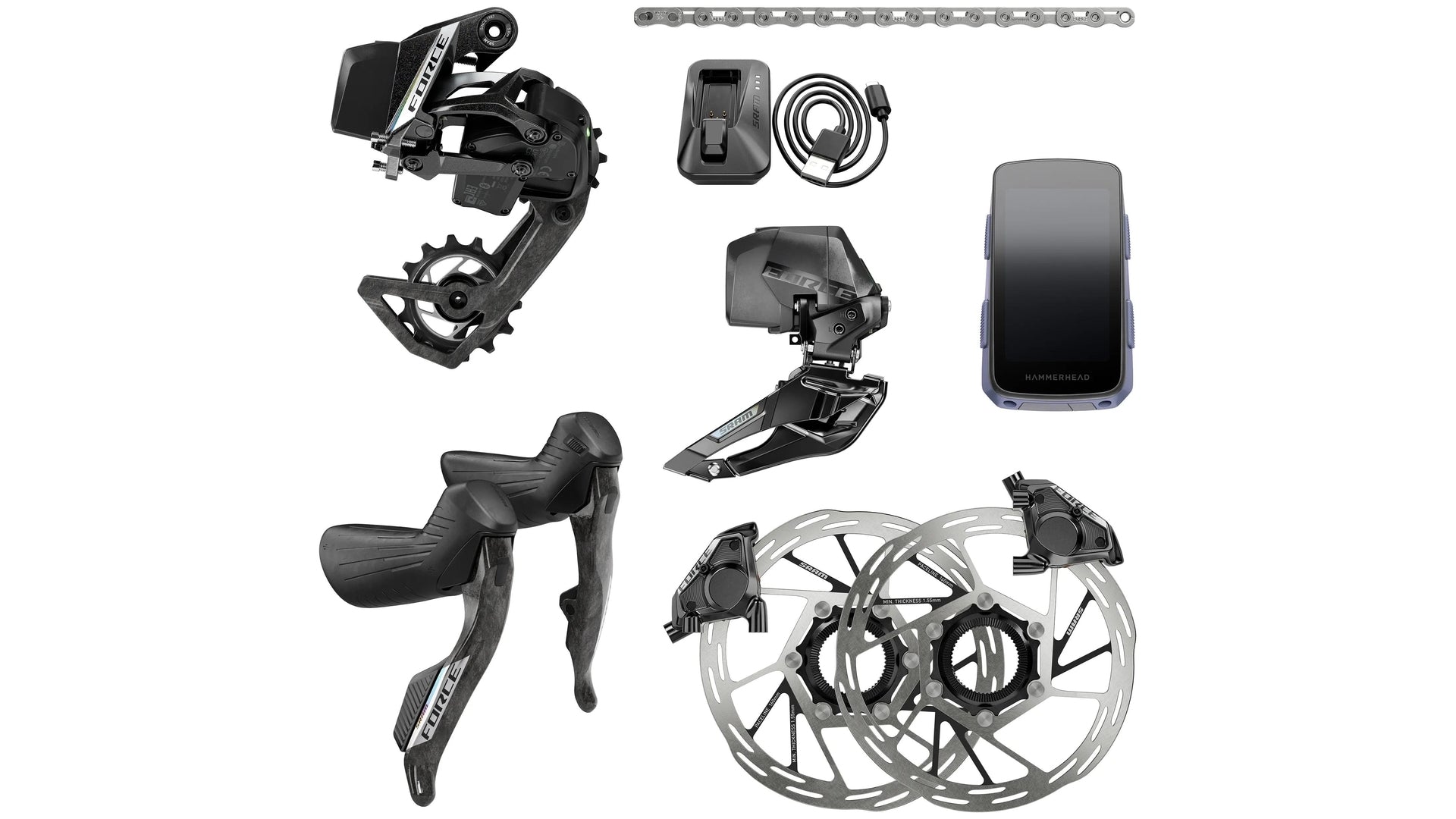 SRAM Force AXS 2X E1 Electr HRD Groupe 2 vitesses, sans manivelle, hydraulique, dérailleur 36T inclus 160mm DISC, Flatmount, Hammerhead