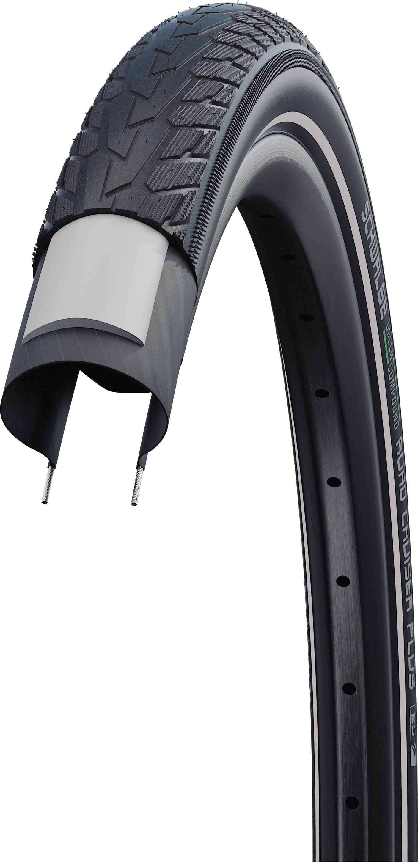 Schwalbe Road Cruiser Plus pneu à tringle rigide 26x1.75" Active TwinSkin PunctureGuard E-25 Green Reflex noir