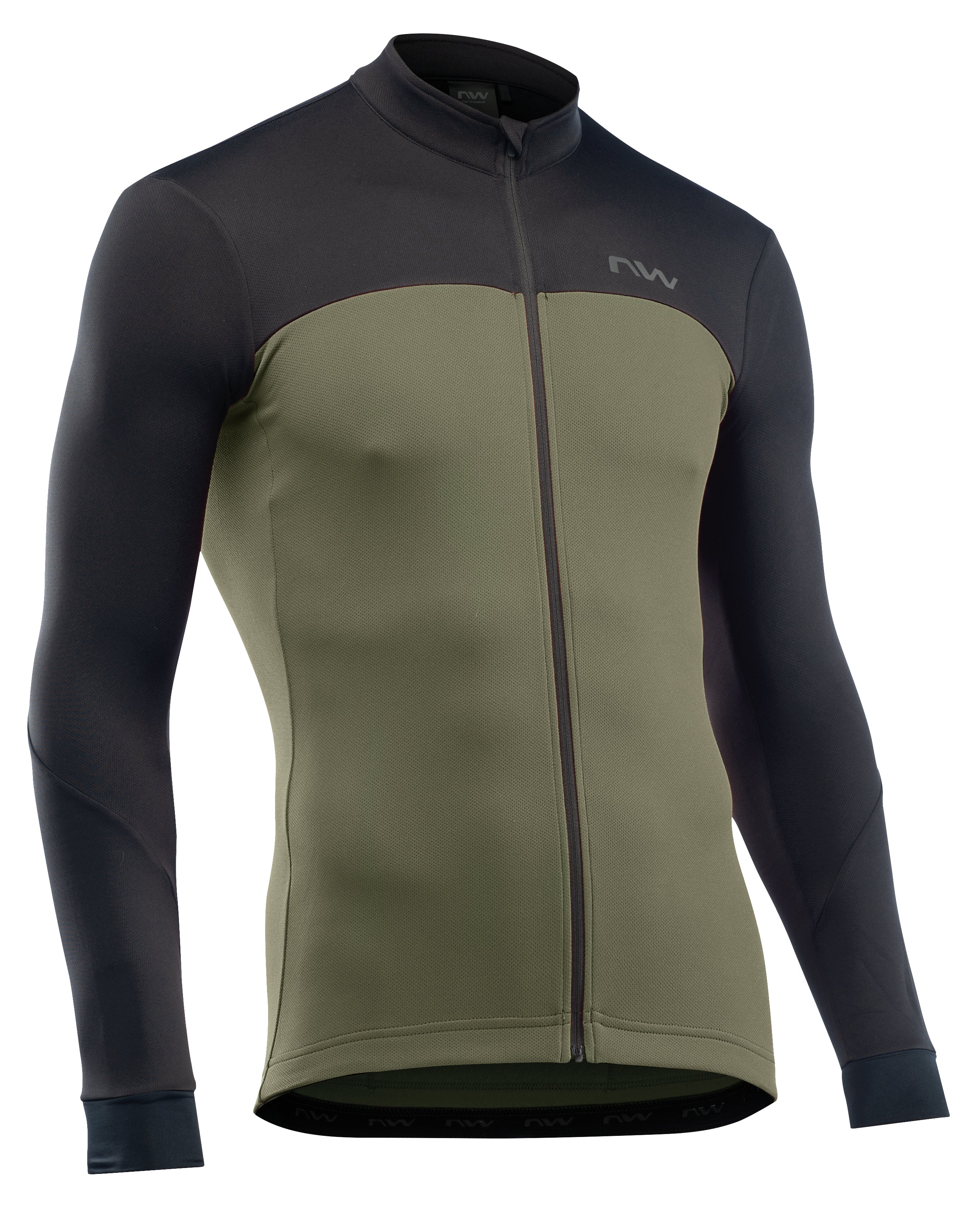 Northwave Force 2 Maillot ML Zip Intégral Noir/Vert Forêt