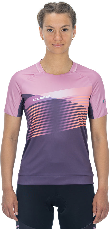 CUBE TEAMLINE WS maillot col rond manches courtes violet´n´rose