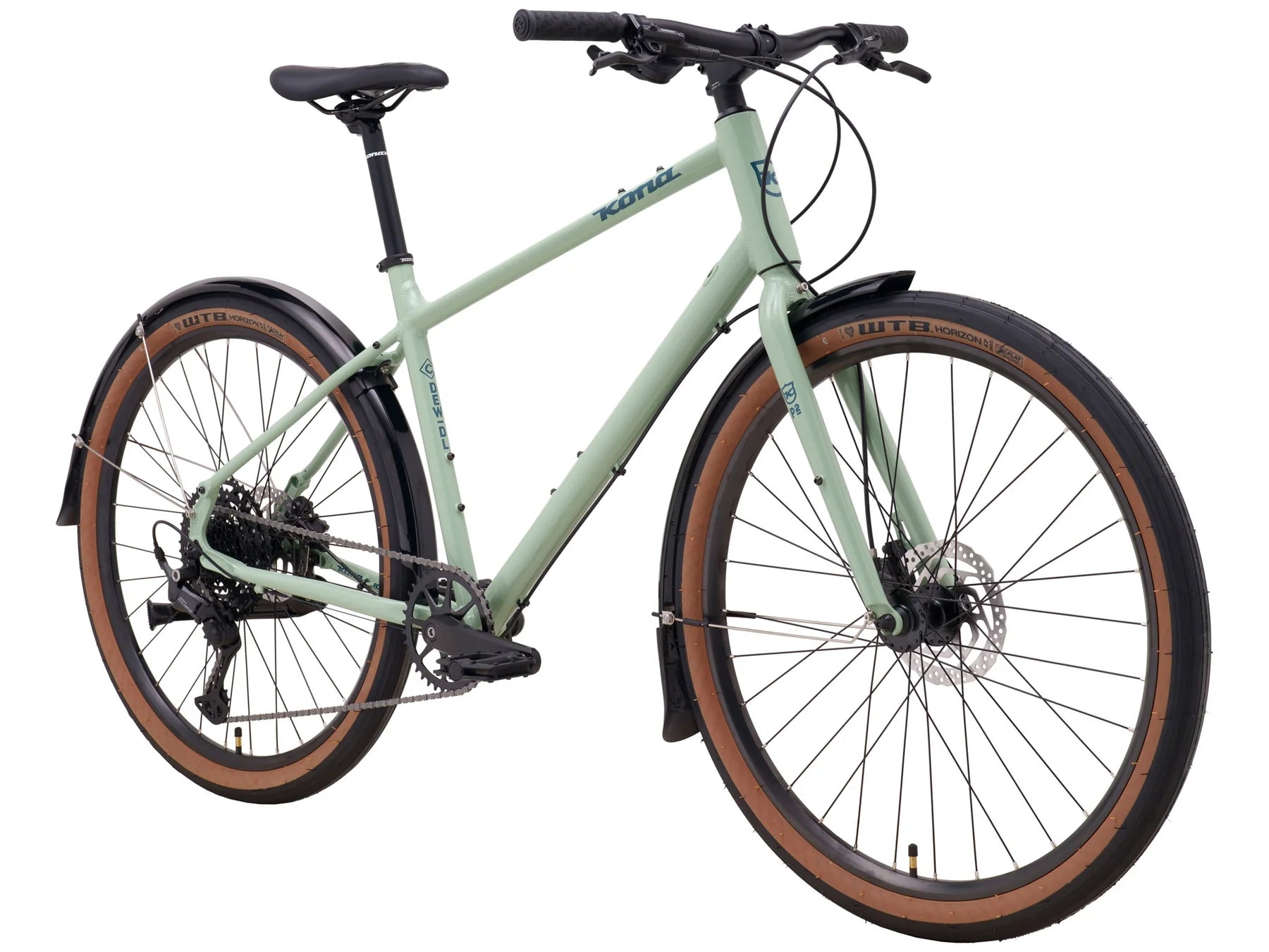 Kona 36e Dew DL Vert avec Shimano Cues & Tektro Gloss Jade avec décalcomanies Storm Blue (2025)
