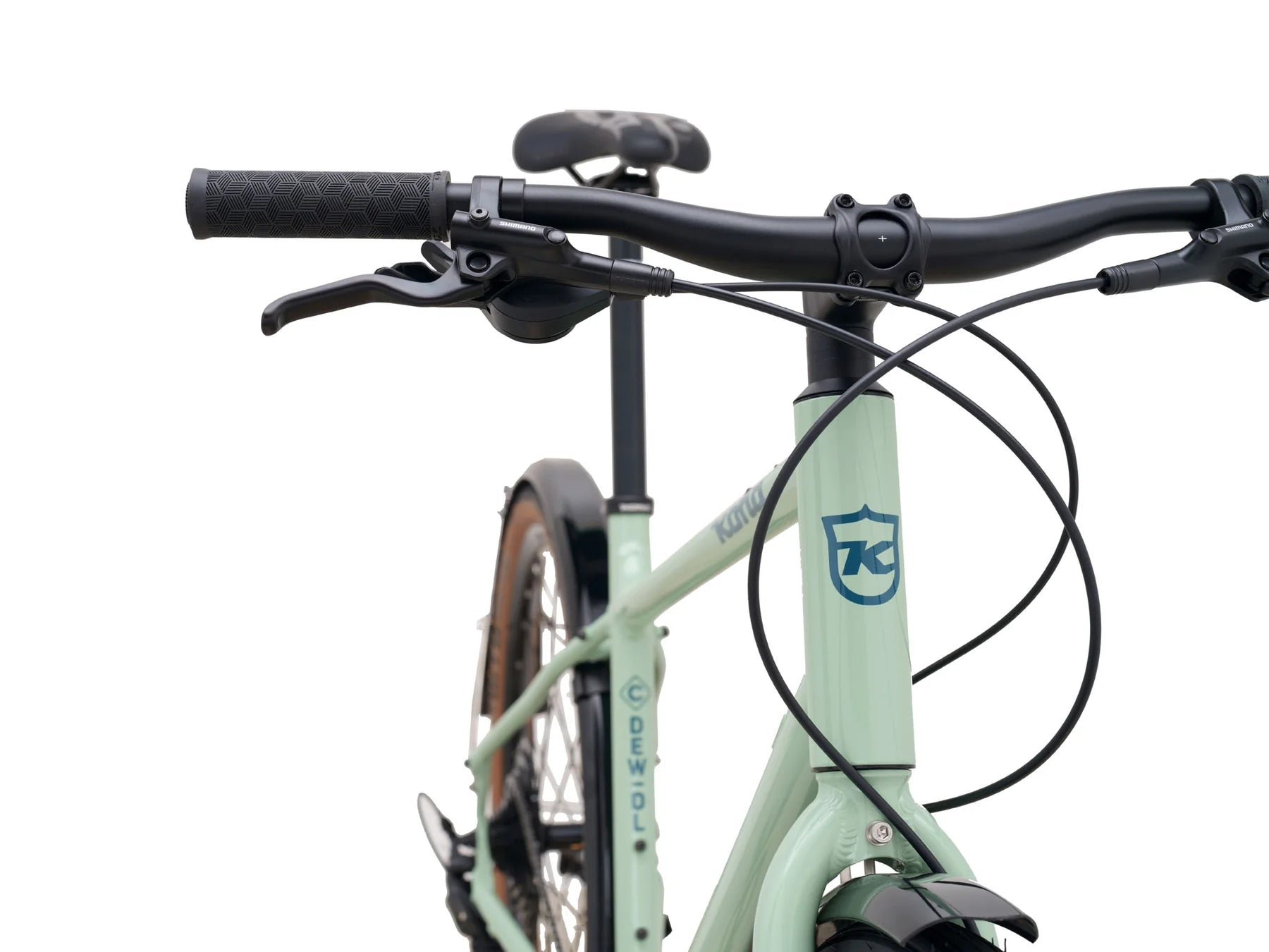 Kona 36e Dew DL Vert avec Shimano Cues & Tektro Gloss Jade avec décalcomanies Storm Blue (2025)